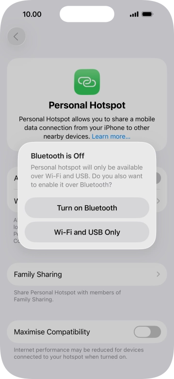 If WiFi is turned on, press Wi-Fi and USB Only.
