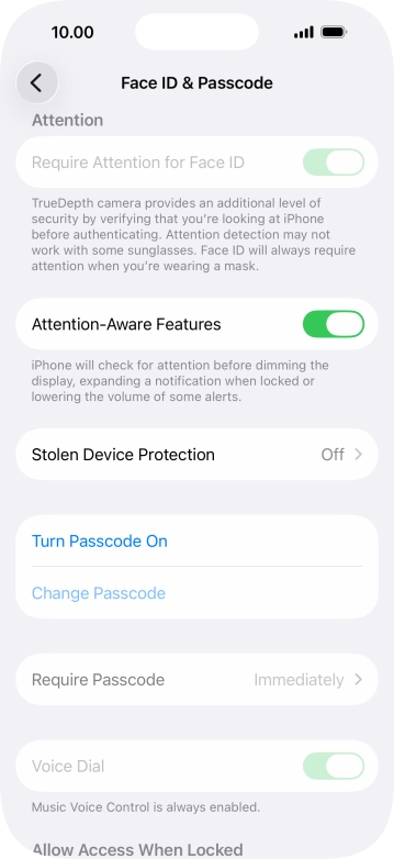 Press Turn Passcode On and key in a lock code of your own choice twice.