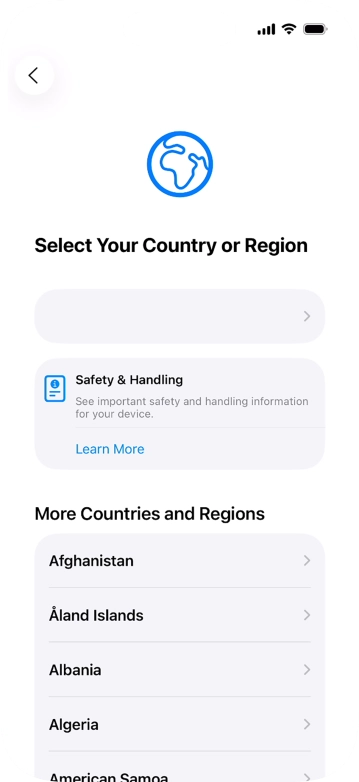 Press the required country or area.
