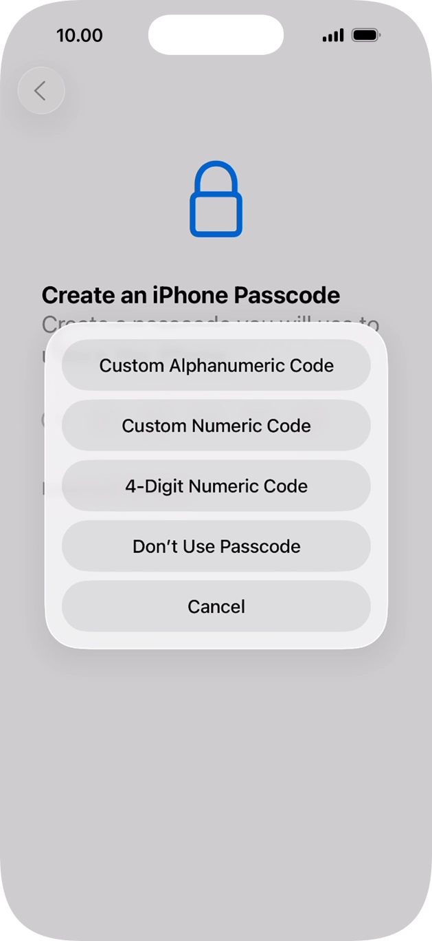 Follow the instructions on the screen to turn on the lock code or press Don't Use Passcode. Follow the instructions on the screen to turn on the lock code or press Don't Use Passcode.