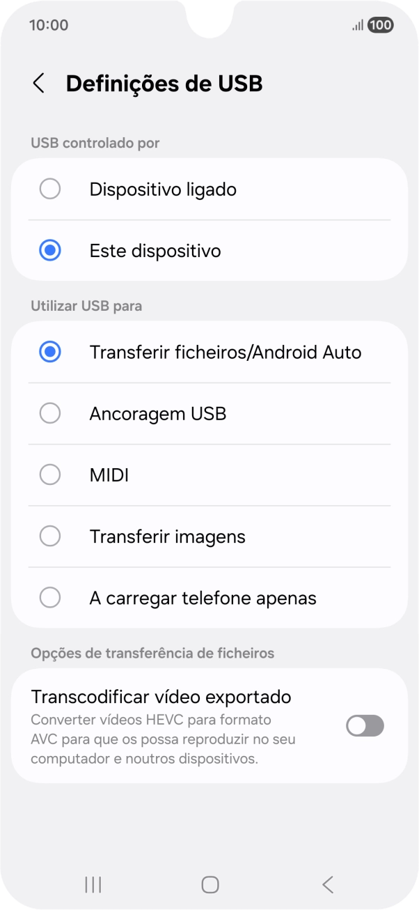Prima Transferir ficheiros/Android Auto.