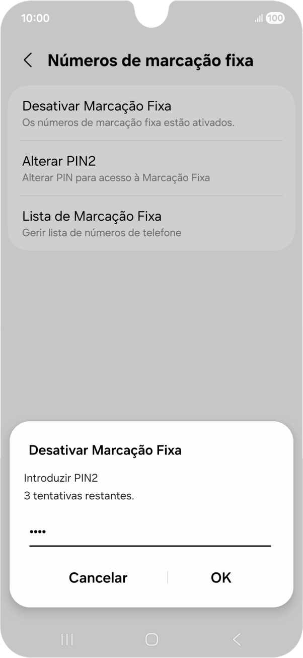 Introduza o código PIN2 e prima OK.