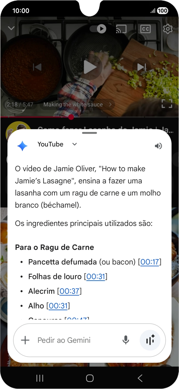 A resposta da Gemini à sua pergunta é agora mostrada no ecrã.