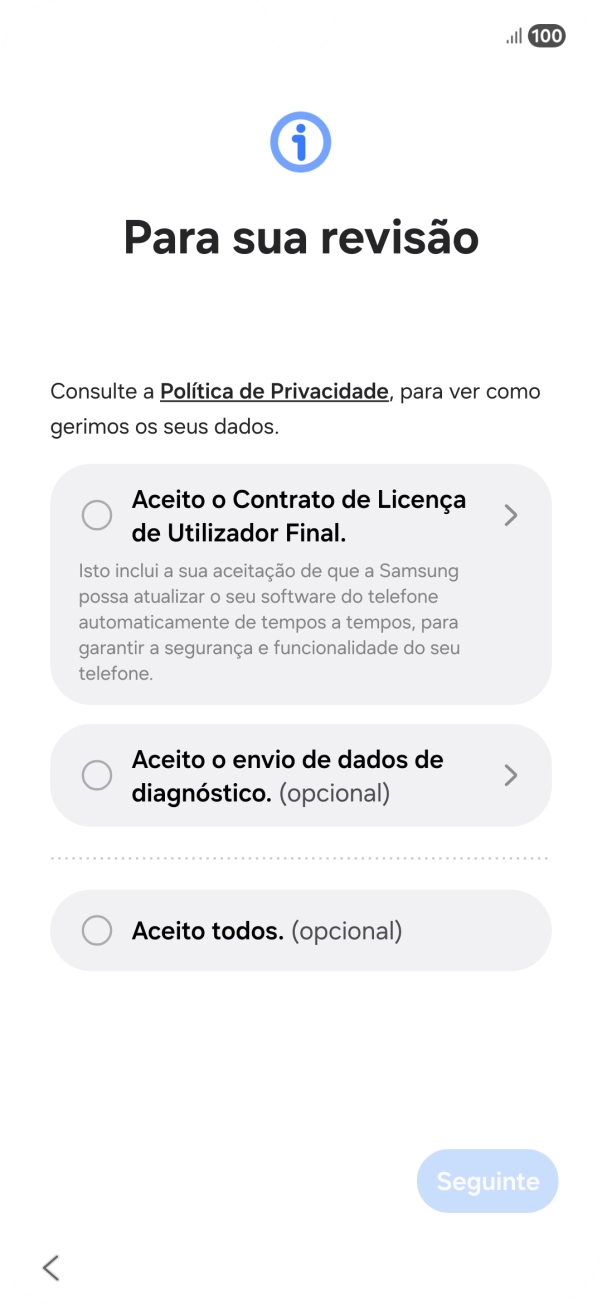 Prima o campo ao lado das definições pretendidas para as selecionar.