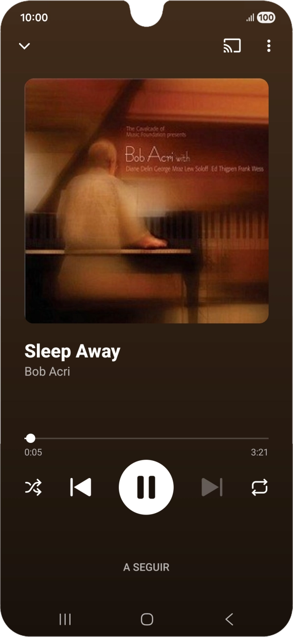 Prima a seta para a direita para ir para o ficheiro de música seguinte.