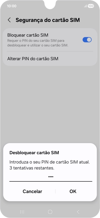 Introduza o seu código PIN e prima OK.