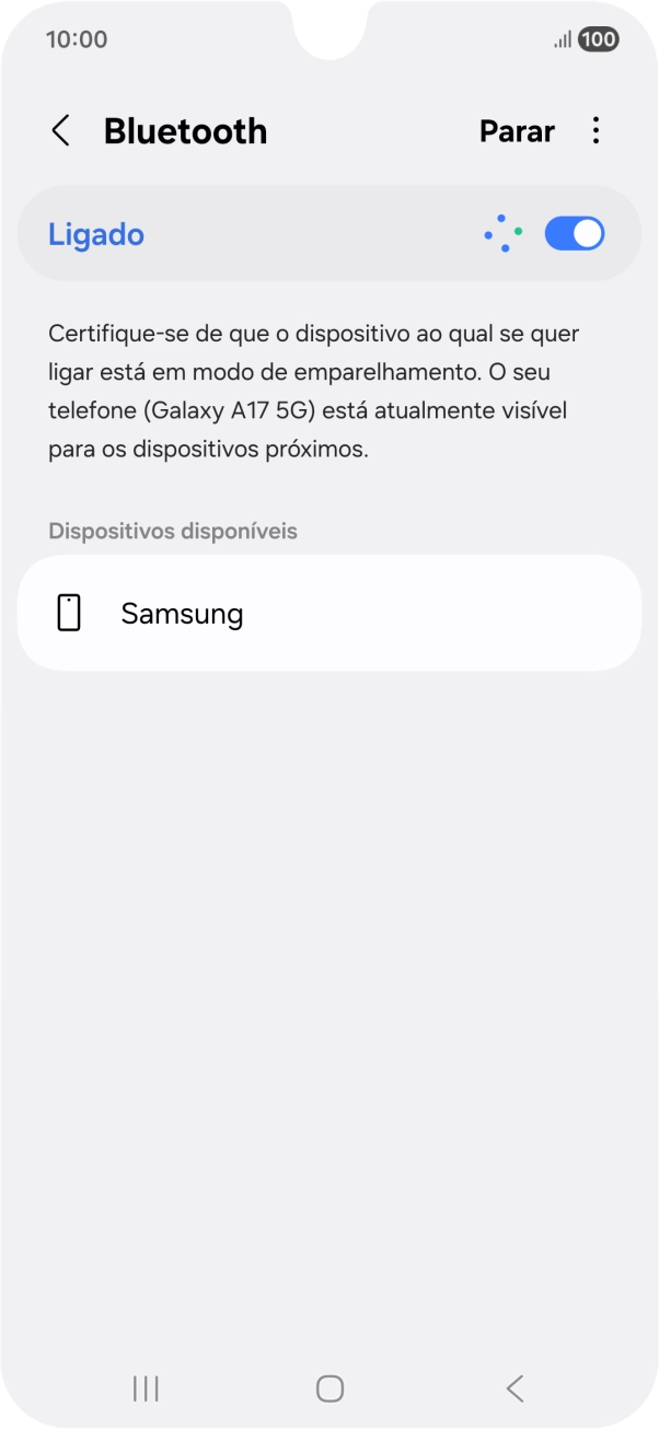 Prima o dispositivo Bluetooth pretendido e siga as indicações no ecrã para emparelhar o dispositivo pretendido com o telefone.