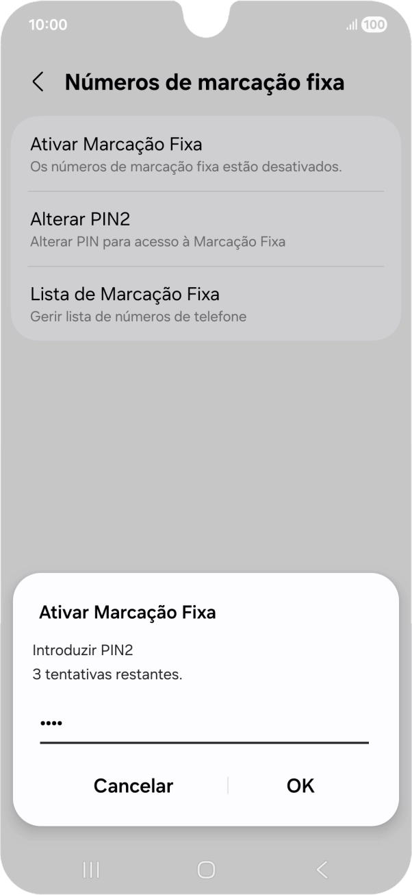 Introduza o código PIN2 e prima OK.