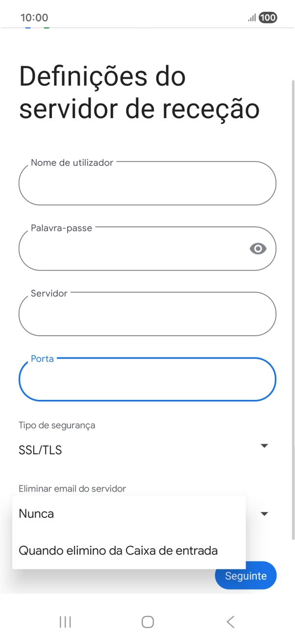 Prima Nunca para manter os e-mails no servidor quando estes são apagados no telefone.