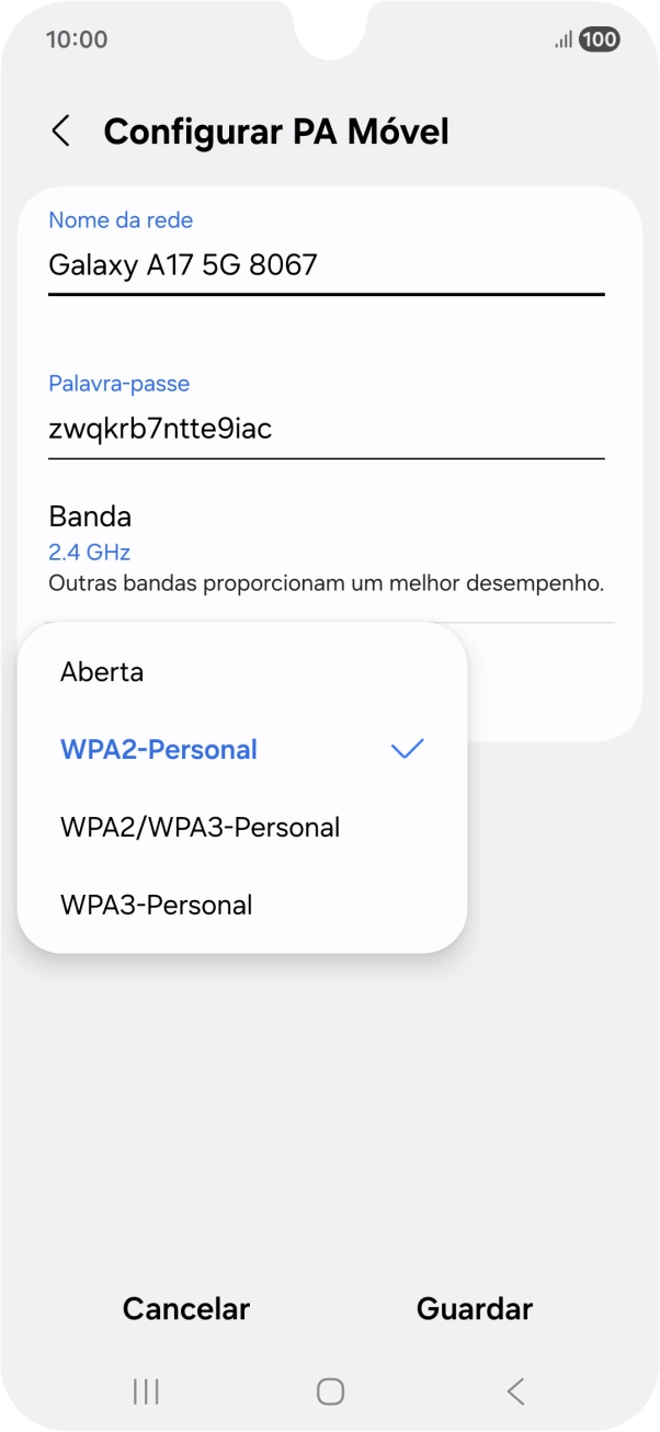 Prima WPA3-Personal para proteger o hotspot Wi-Fi com uma password.