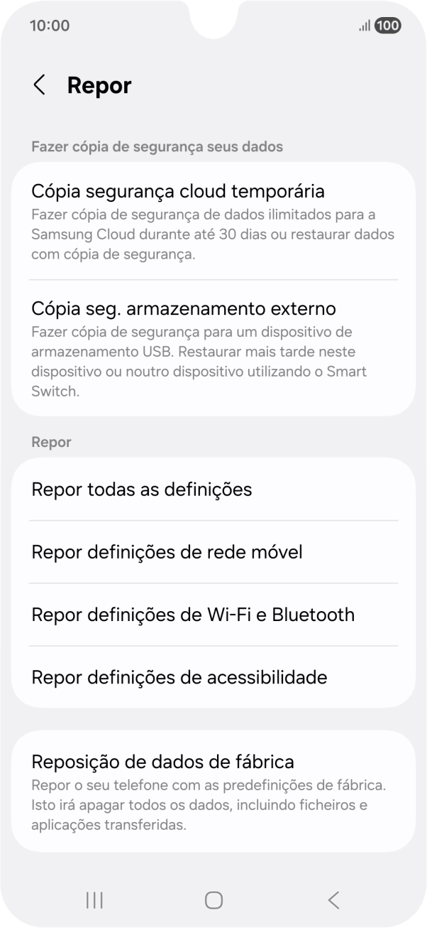 Prima Repor definições de rede móvel.