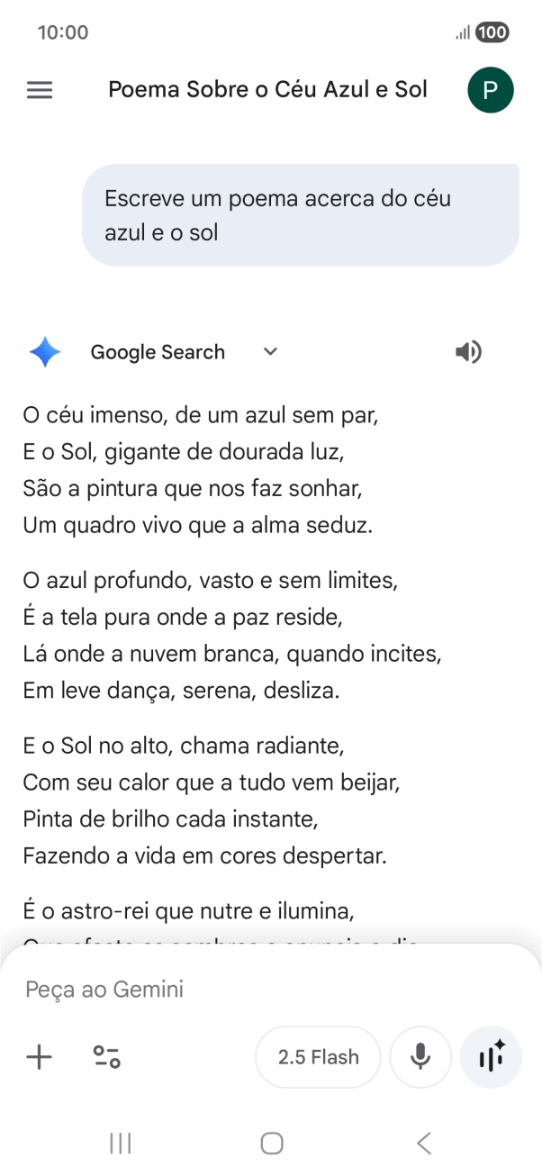 É possível solicitar à Gemini que gere um texto baseado na sua descrição.
