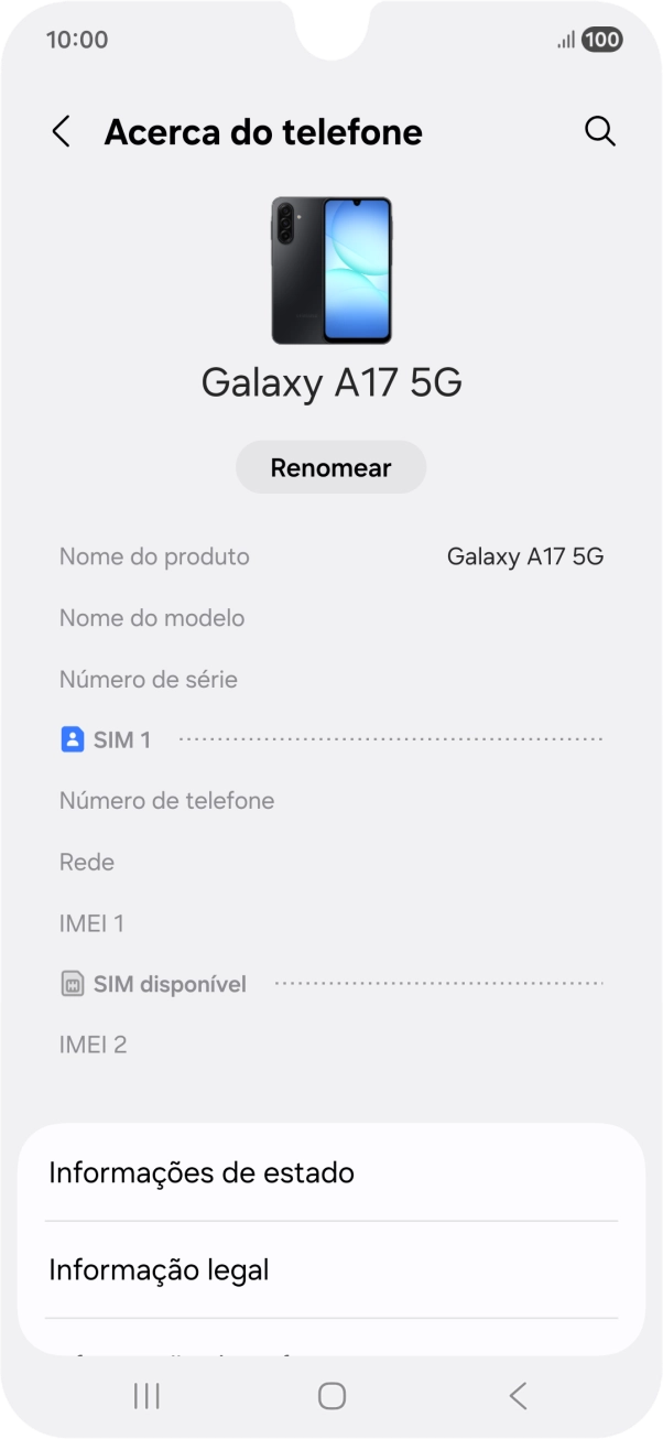 O código IMEI é mostrado no ecrã.
