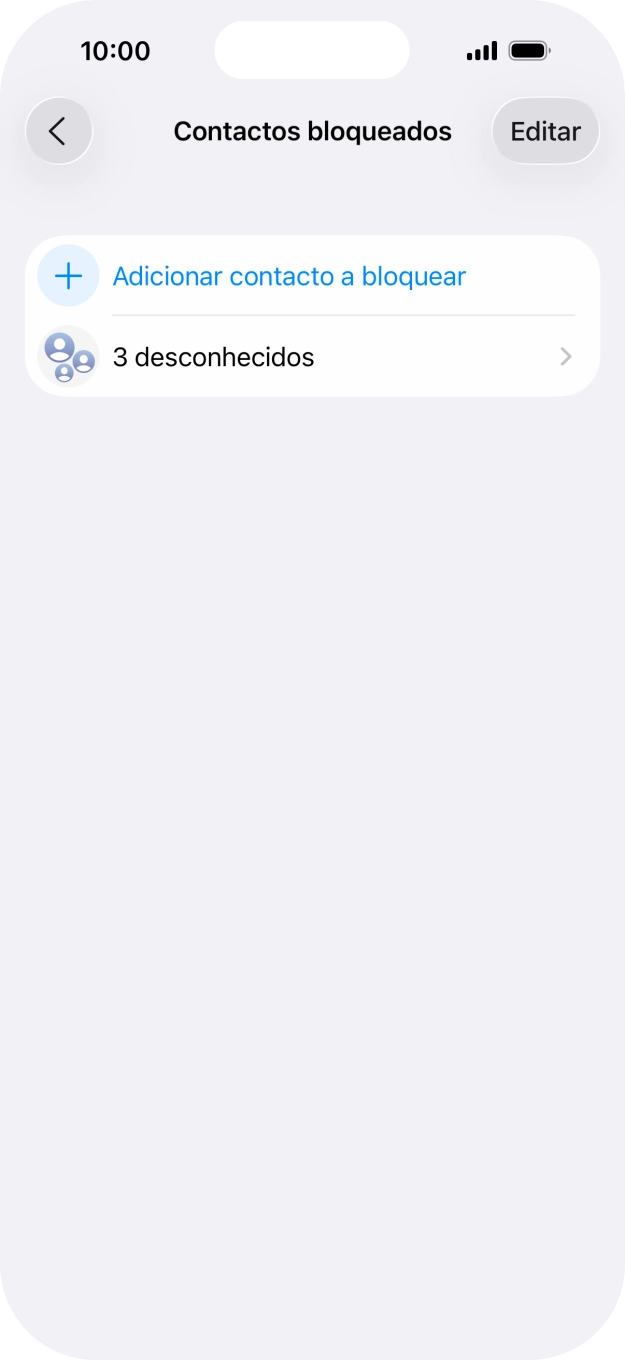 Prima Adicionar contacto a bloquear e siga as indicações no ecrã para bloquear um contacto.