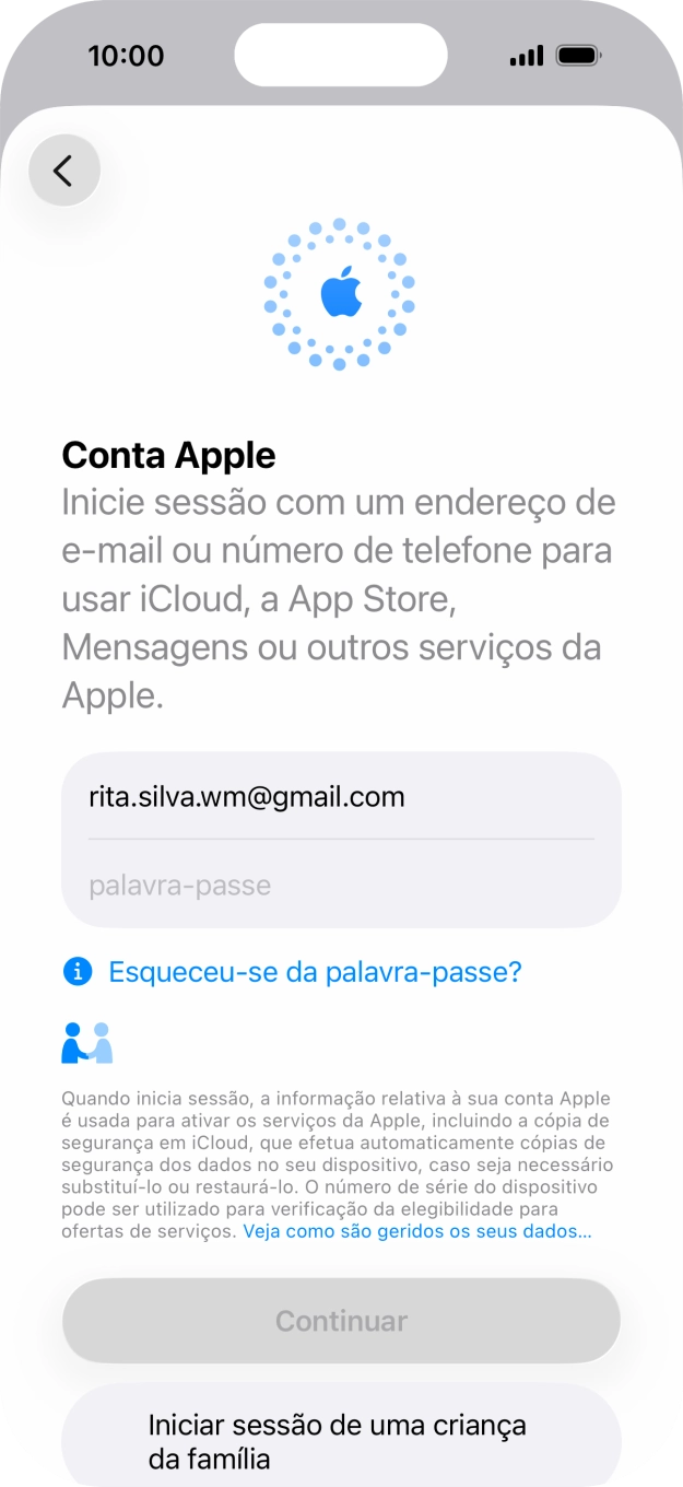 Prima palavra-passe e introduza a password da sua Conta Apple.