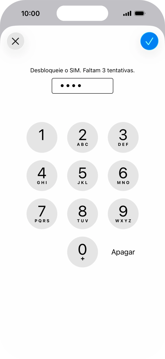 Introduza o código PIN e prima o ícone para aceitar.