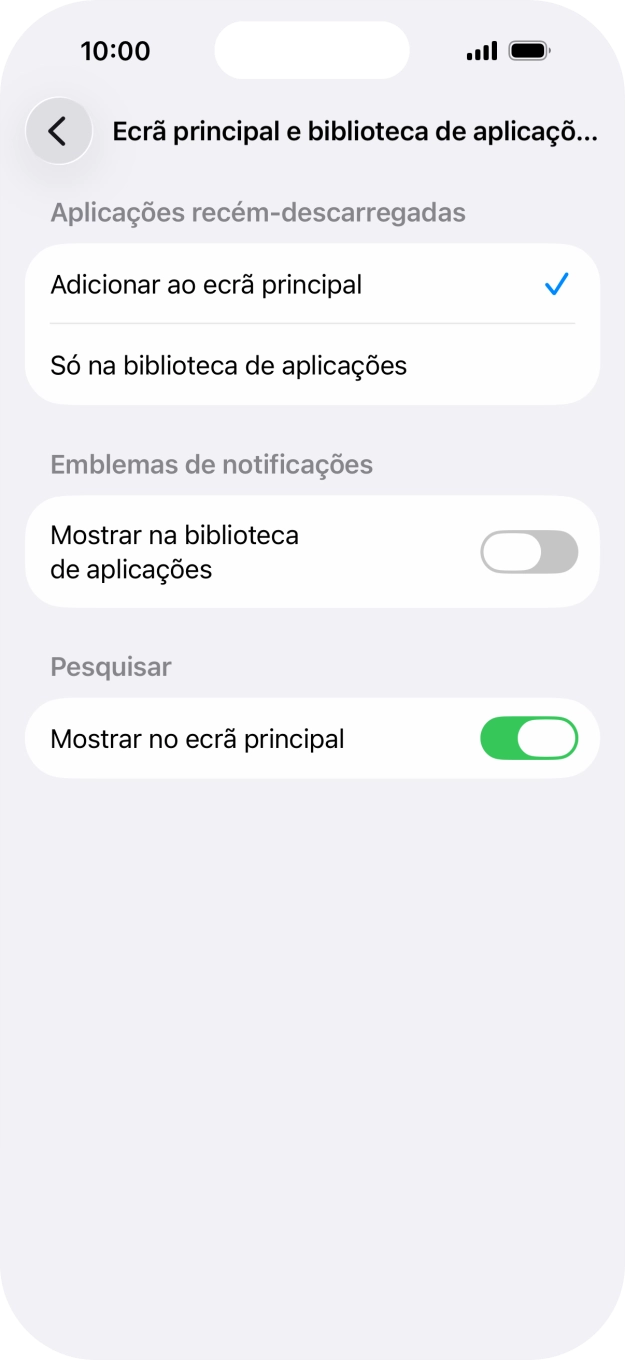 Para adicionar apps recém descarregadas ao ecrã inicial e à biblioteca de apps, deve premir Adicionar ao ecrã principal.