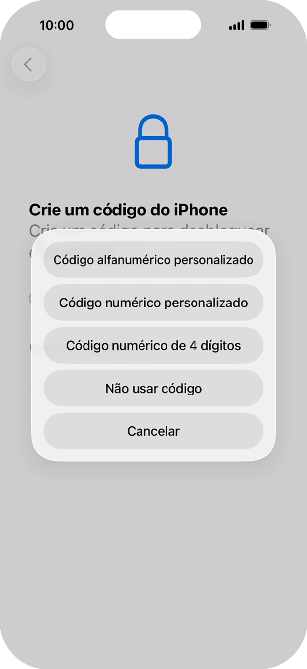 Siga as indicações no ecrã para ativar a utilização do código de bloqueio do telefone ou prima Não usar código.