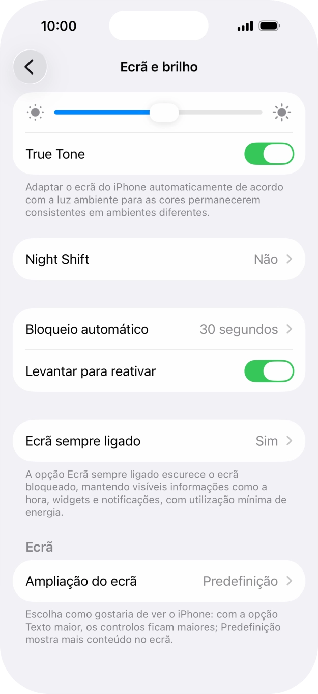 Prima Ecrã sempre ligado.