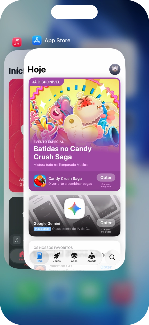 Deslize o dedo para cima sobre a aplicação pretendida para a terminar.