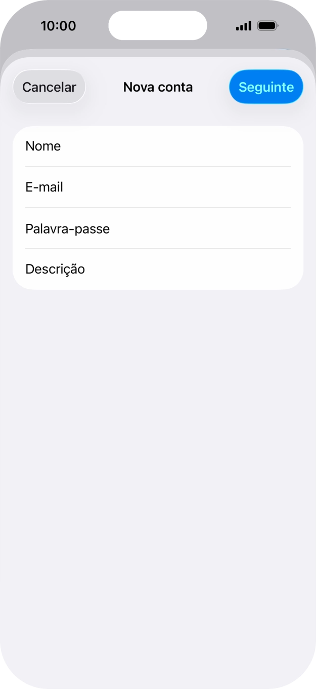 Prima Descrição e introduza o nome pretendido da conta de e-mail.