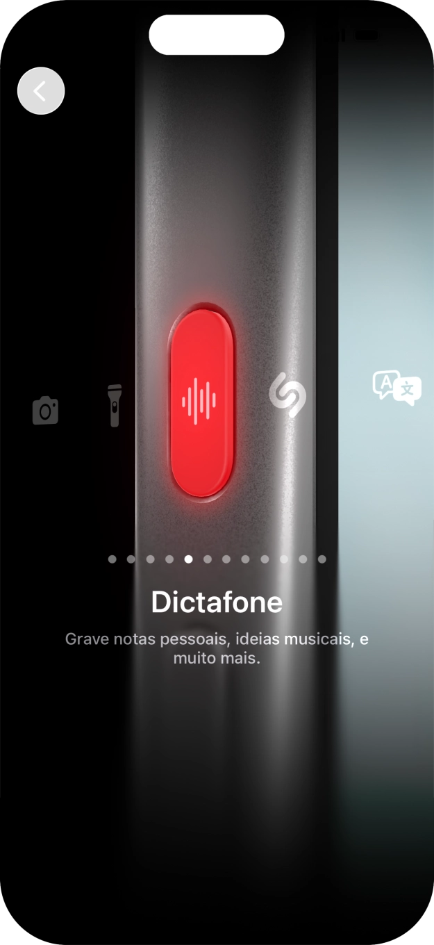 Para escolher a função pretendida, deslize o dedo para a direita ou para a esquerda sobre o ecrã.