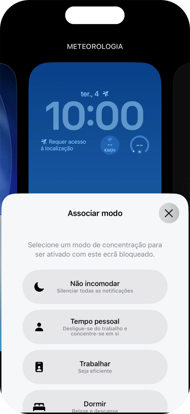 Prima o modo de concentração pretendido.