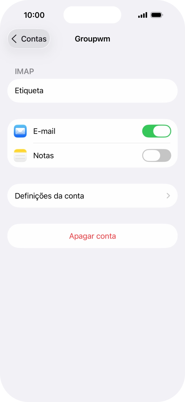 Prima Definições da conta.