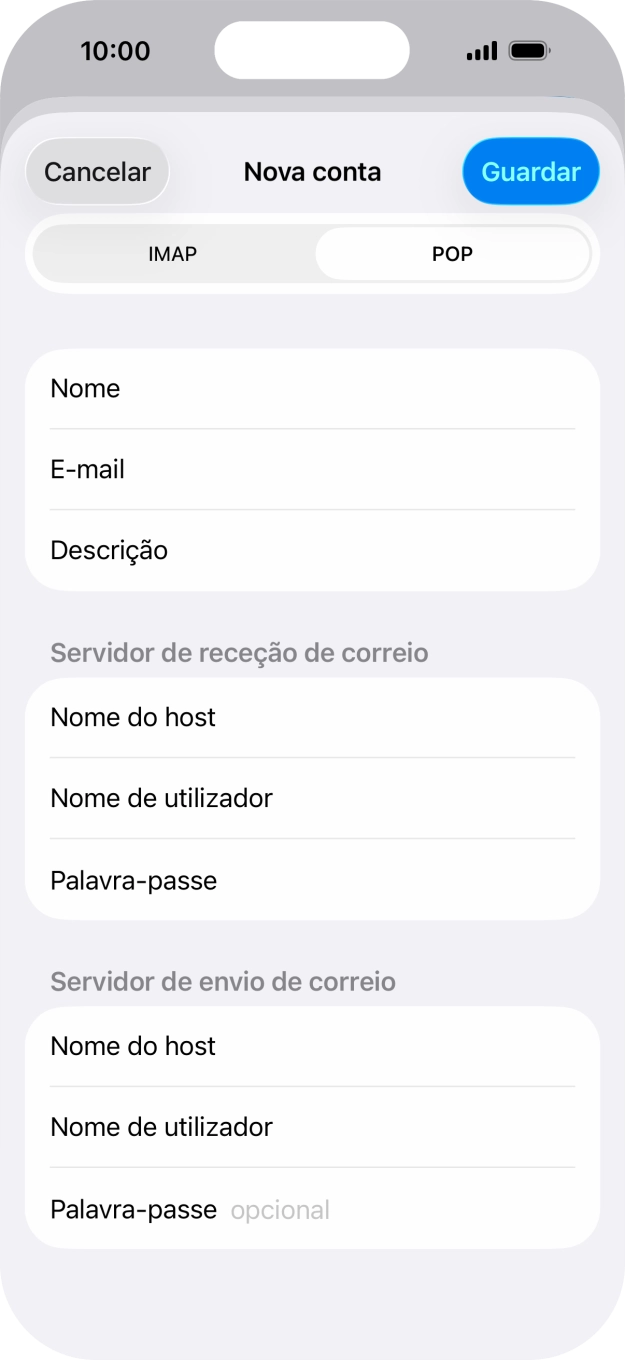 Prima Palavra-passe e introduza a password da sua conta de e-mail na Vodafone.