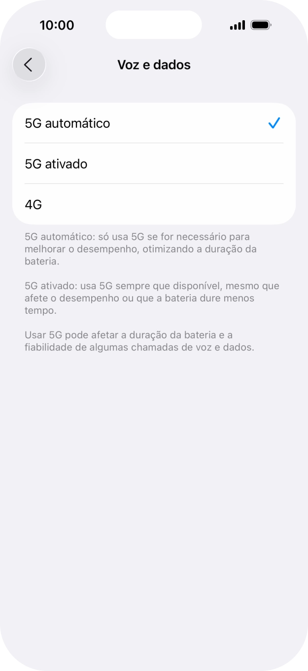 Para ativar a alternância automática entre 5G e 4G prima 5G automático.