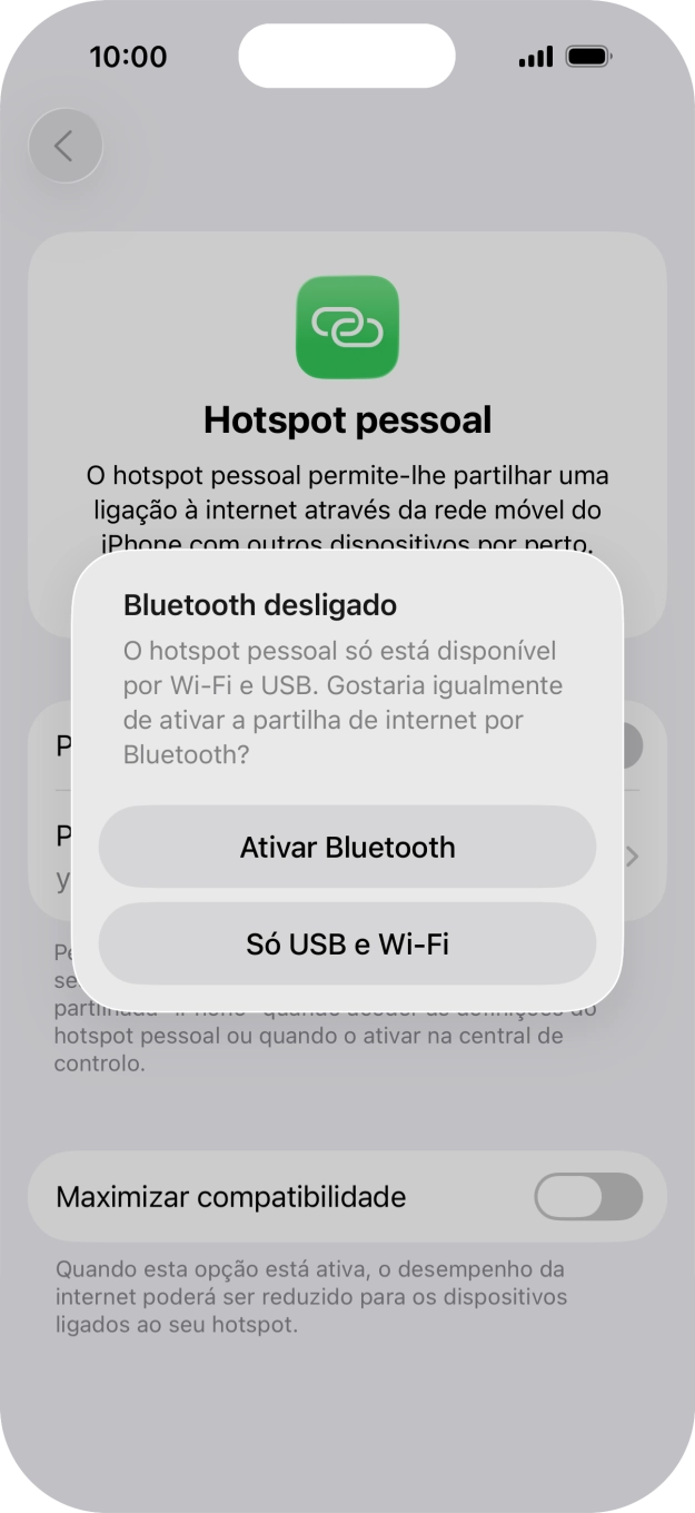 Se o Wi-Fi estiver ativado, prima Só USB e Wi-Fi .