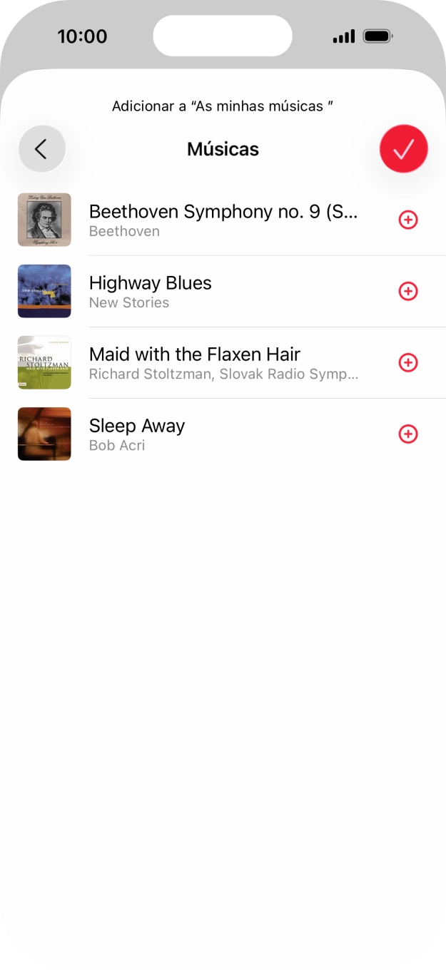 Vá até à categoria pretendida e prima o ícone para adicionar junto do ficheiro de música pretendido.