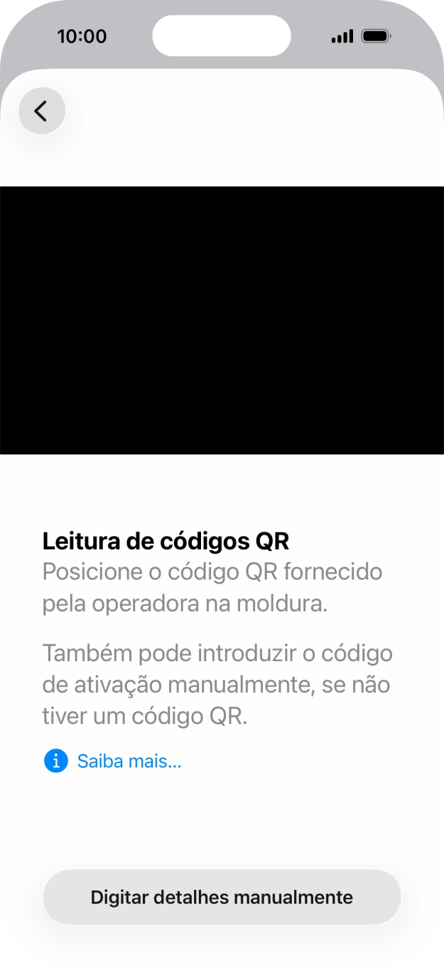 Para scanear o código QR enviado enquadre-o na moldura da câmara do telefone.