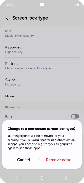 Press Remove data.