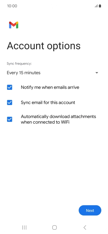 If this screen is displayed, your email account has been recognised and set up automatically. Follow the instructions on the screen to key in more information and finish setting up your phone. If this screen is displayed, your email account has been recognised and set up automatically. Follow the instructions on the screen to key in more information and finish setting up your phone.