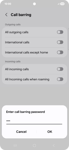 Key in your barring password and press OK.