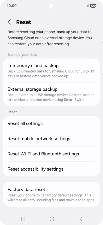 Press Factory data reset.