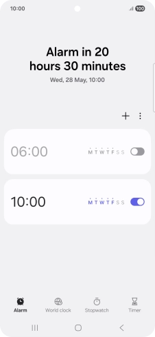 Press the indicator next to the required alarm to turn the alarm on or off.