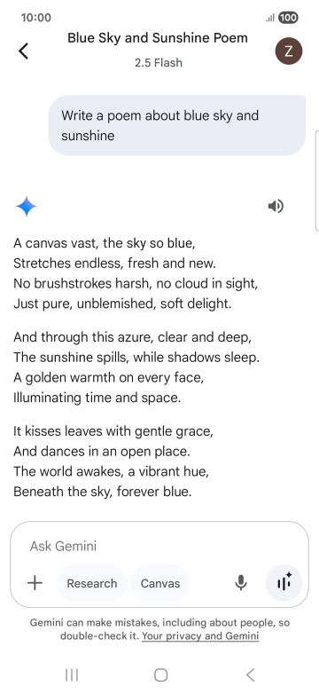 You can ask Gemini to generate a text based on your description. You can ask Gemini to generate a text based on your description.