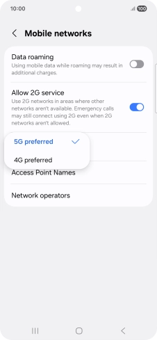 Press the required network mode.