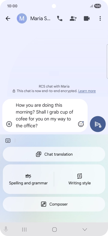 To check your text for grammatical and spelling errors, press Spelling and grammar and follow the instructions on the screen to use the function. To check your text for grammatical and spelling errors, press Spelling and grammar and follow the instructions on the screen to use the function.