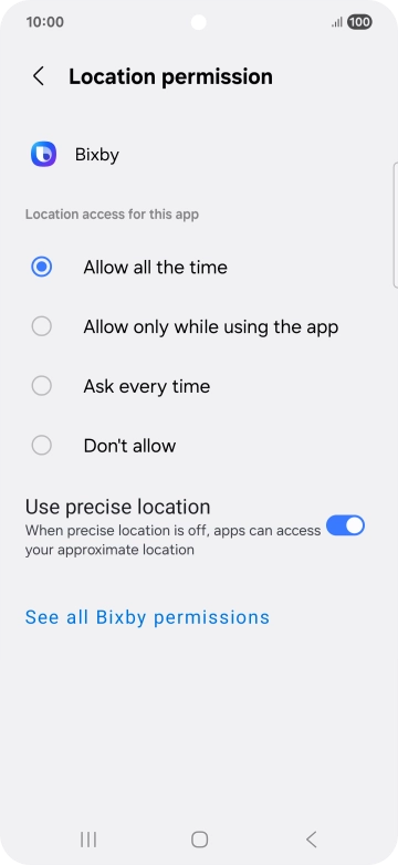 Press the required setting.