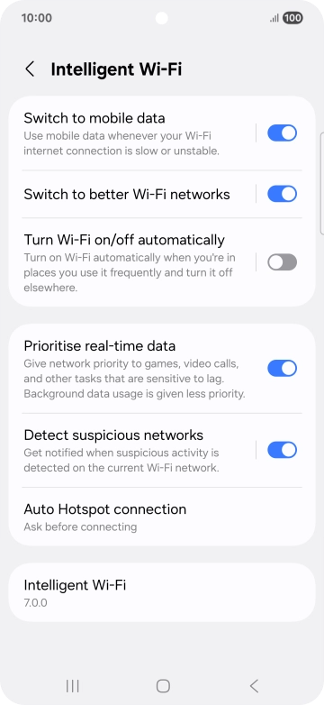 Press the indicator next to 'Switch to mobile data' to turn the function on or off.