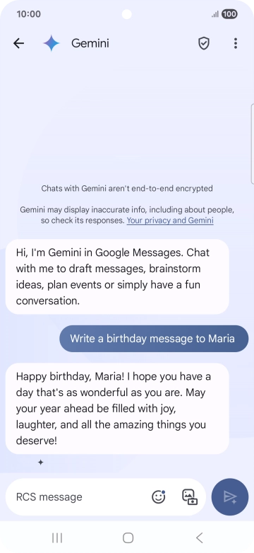 The text suggestion from Gemini is displayed. The text suggestion from Gemini is displayed.