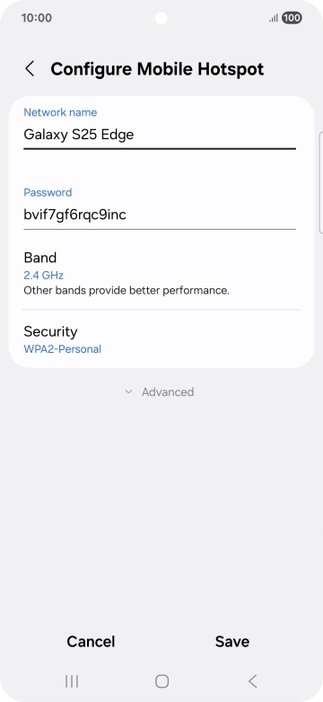 Press the field below 'Network name' and key in the required name.
