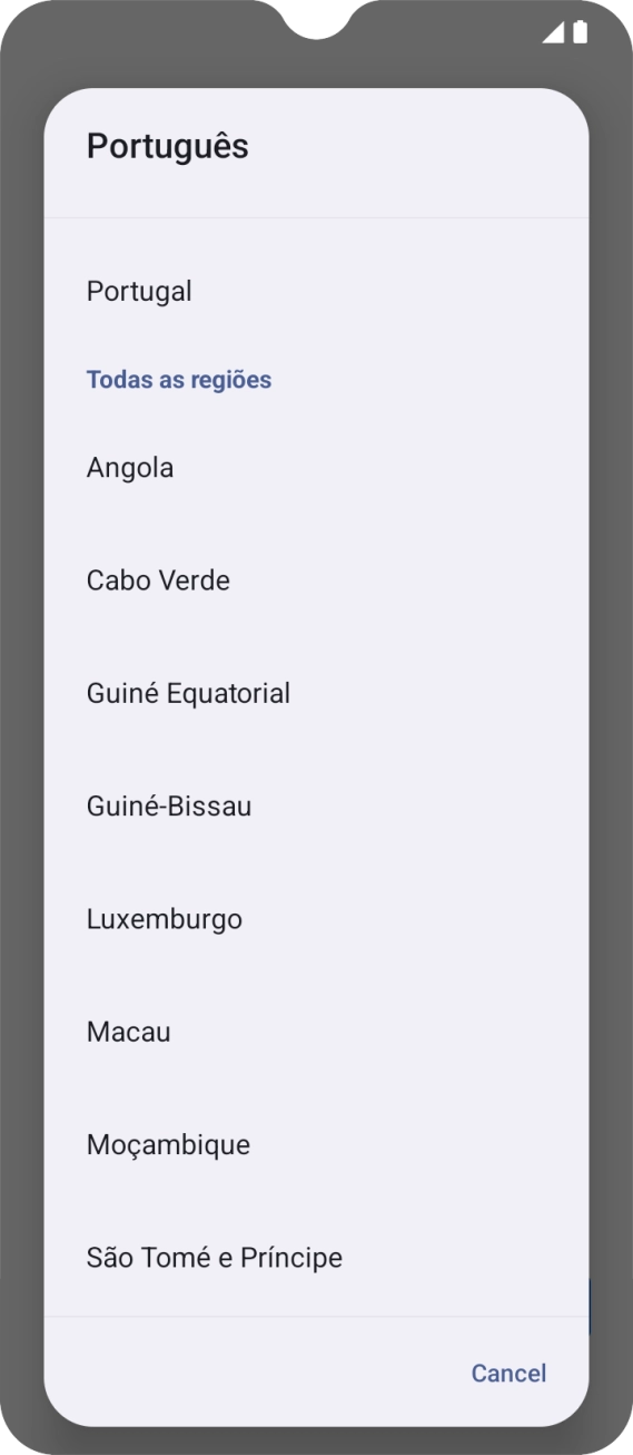 Prima a área ou país pretendido.