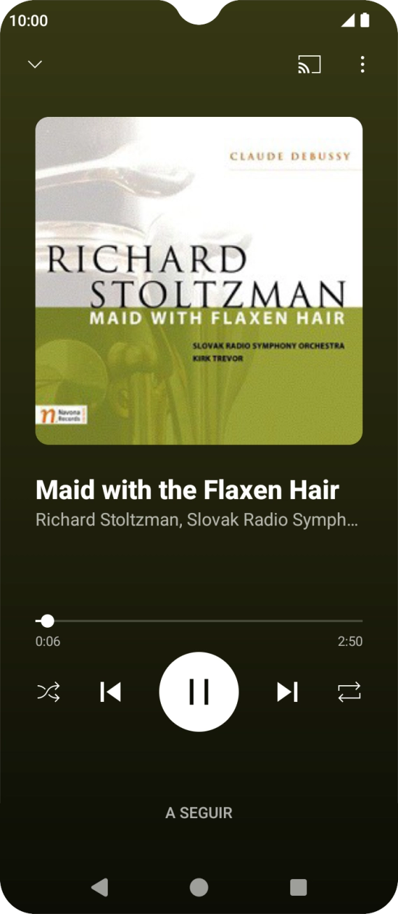 Prima a seta para a direita para ir para o ficheiro de música seguinte.