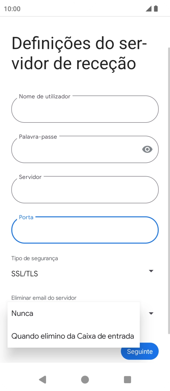 Prima Nunca para manter os e-mails no servidor quando estes são apagados no telefone.