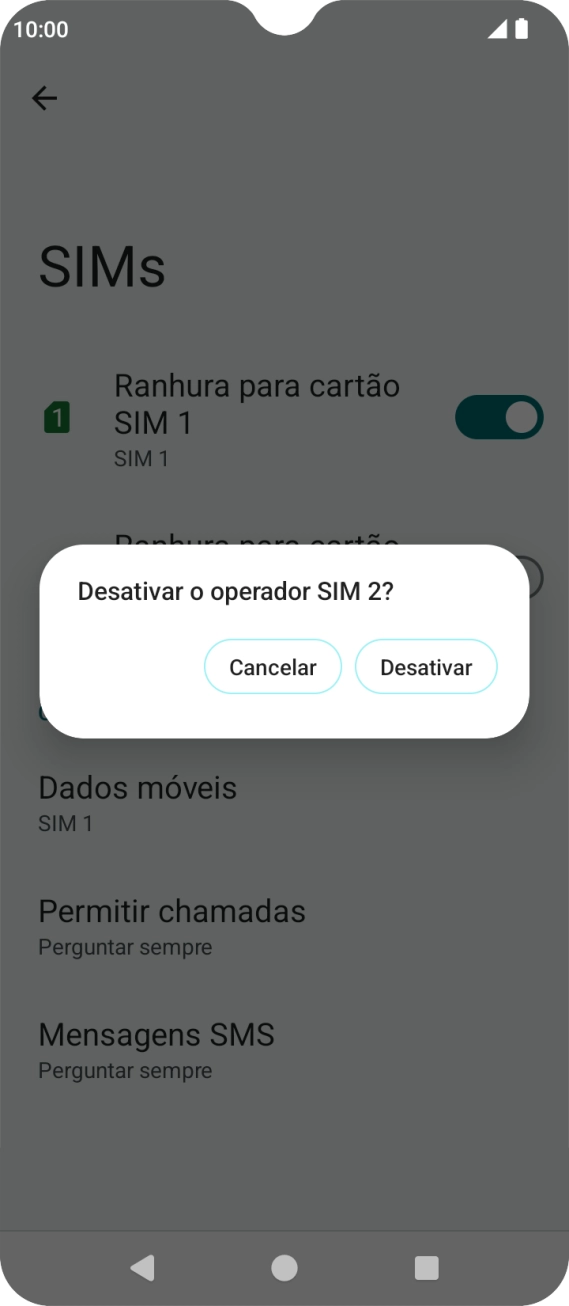 Para desativar a utilização do cartão SIM, prima Desativar.