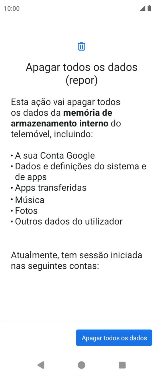 Prima Apagar todos os dados.